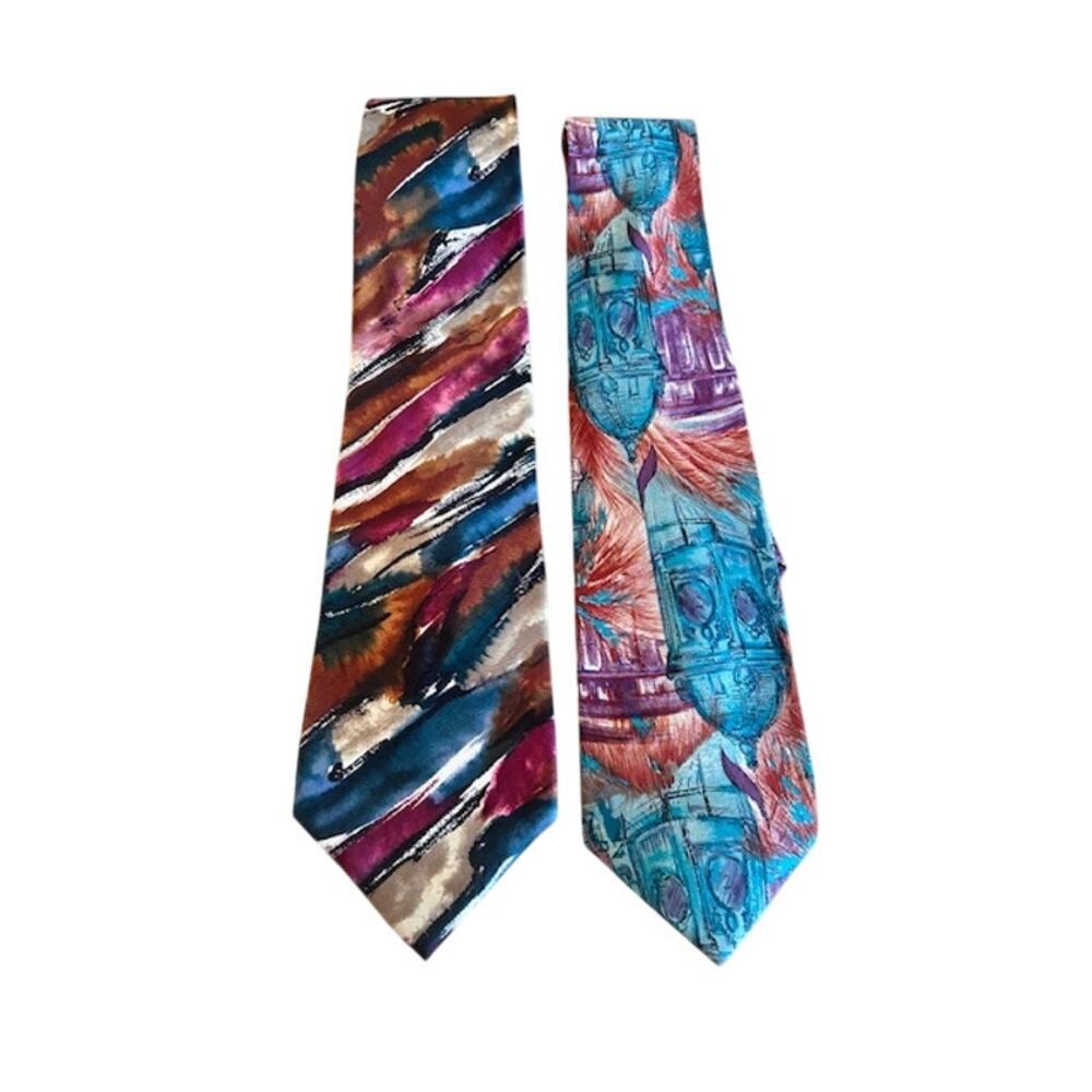 Vintage 417 by Van Heusen Silk Tie Lot (2)  Hand Made in Italy